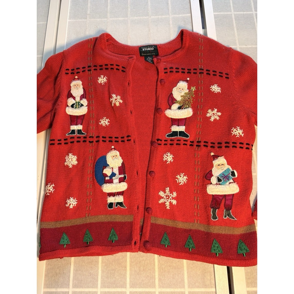 Designers Originals Studio Joy Vintage Ugly Christmas Sweater Cardigan Petite L
